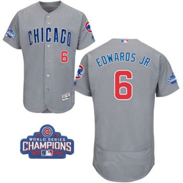 Chicago Cubs 6 Carl Edwards Jr Gray Road Majestic Flex Base 2016 World Series Champions Patch Jersey