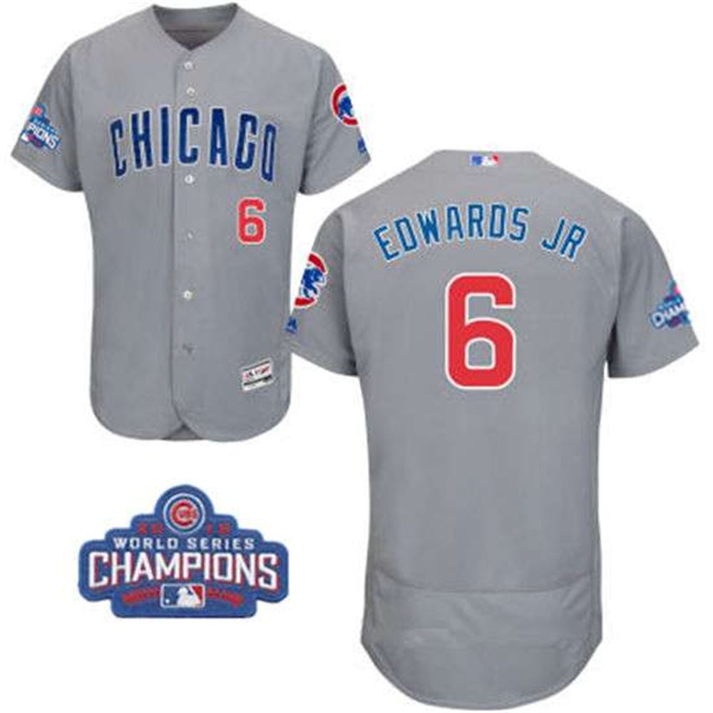 Chicago Cubs #6 Carl Edwards Jr  Gray Road Majestic Flex Base 2016 World Series Champions Patch Jersey