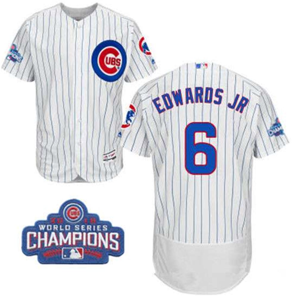 Chicago Cubs #6 Carl Edwards Jr White Home Majestic Flex Base 2016 World Series Champions Patch Jersey