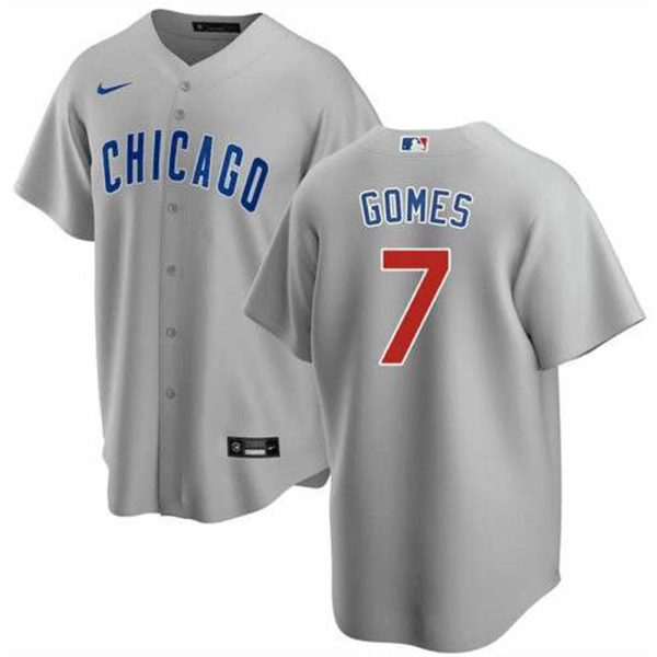 Chicago Cubs 7 Yan Gomes Gray Cool Base Stitched Baseball Jersey