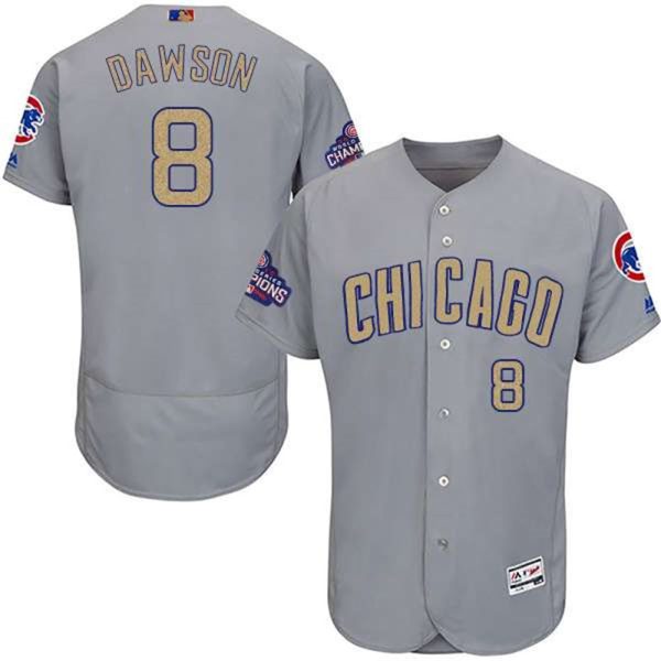 Chicago Cubs 8 Andre Dawson World Series Champions Gold Program Flexbase Stitched MLB Jersey