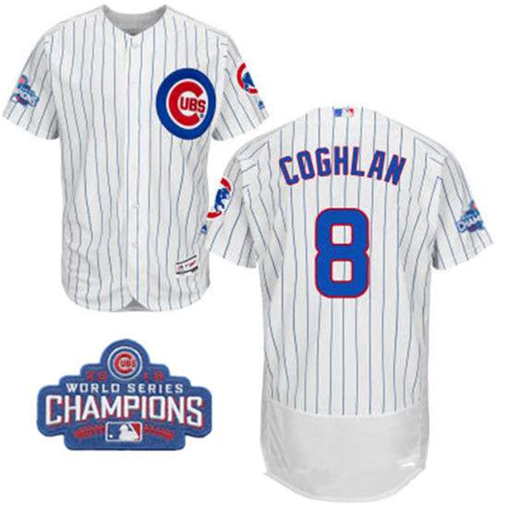 Chicago Cubs #8 Chris Coghlan White Home Majestic Flex Base 2016 World Series Champions Patch Jersey