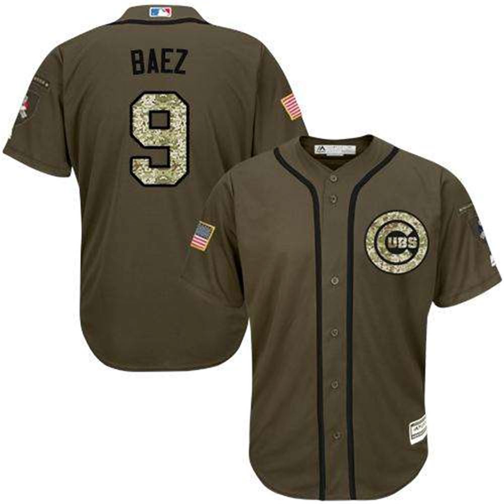 Chicago Cubs #9 Javier Baez Green Salute to Service Stitched MLB Jersey