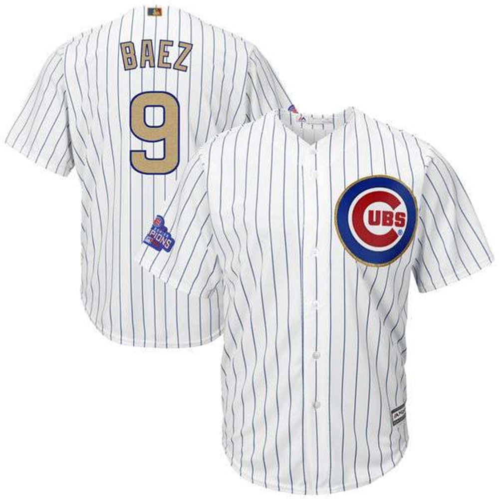 Chicago Cubs #9 Javier Baez Majestic White 2017 Gold Program Cool Base Player Stitched MLB Jersey