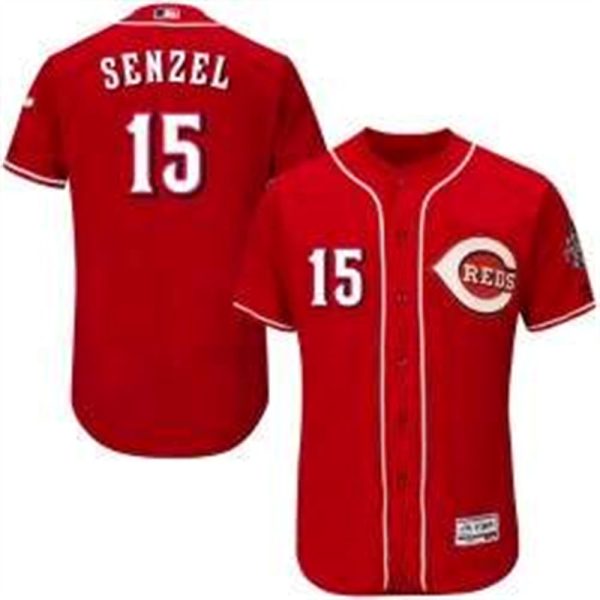 Cincinnati Reds 15 Nick Senzel Mens Authentic Majestic Flex Base Alternate Collection Red Jersey