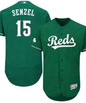 Cincinnati Reds 15 Nick Senzel Mens Authentic Majestic Flex Base Celtic Collection Green Jersey