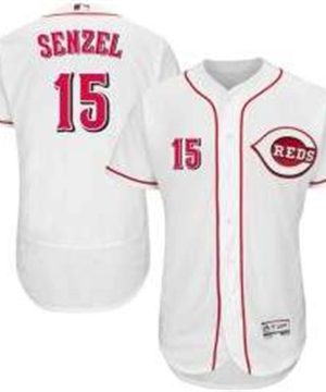 Cincinnati Reds 15 Nick Senzel Mens Authentic Majestic Flex Base Home Collection White Jersey