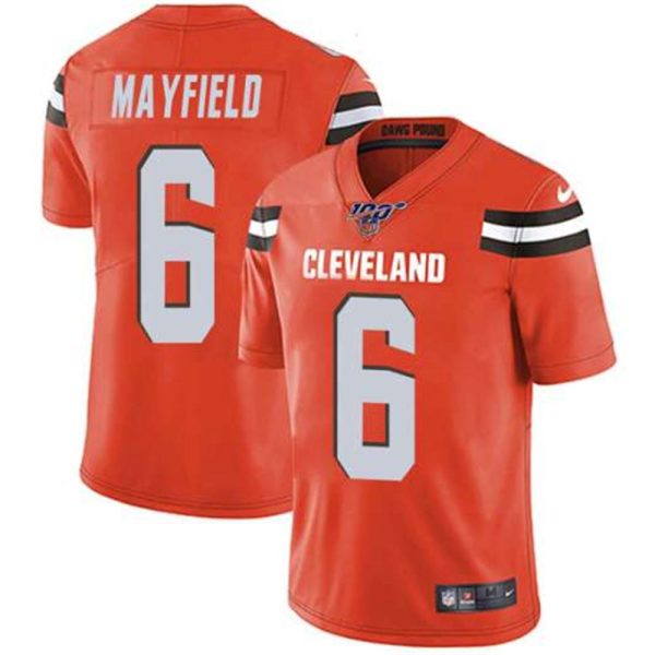 Cleveland Browns 100th 6 Baker Mayfield Orange NFL Vapor Untouchable Limited Stitched Jersey 1