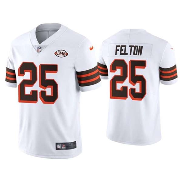 Cleveland Browns 25 Demetric Felton White 1946 Collection Vapor Stitched Football Jersey