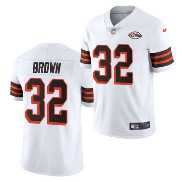 Cleveland Browns 32 Jim Brown White 1946 Collection Vapor Stitched Football Jersey