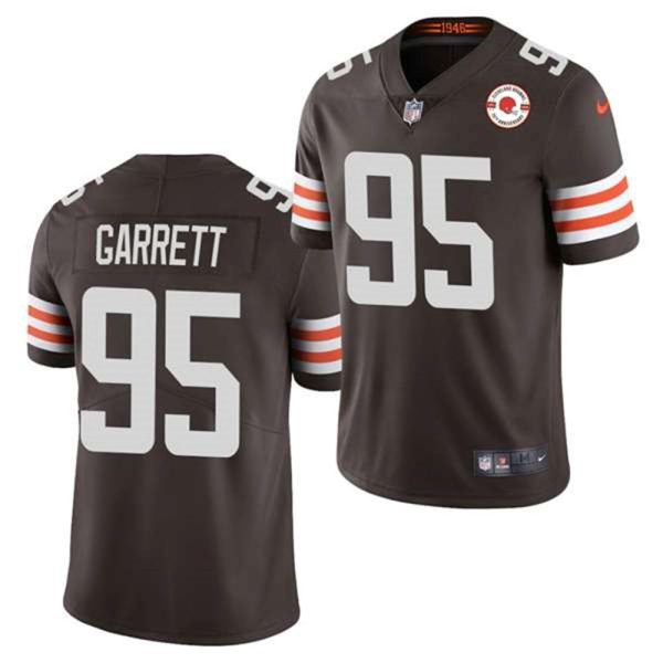 Cleveland Browns 95 Myles Garrett 2021 Brown 75th Anniversary Patch Vapor Untouchable Limited Stitched NFL Jersey 1