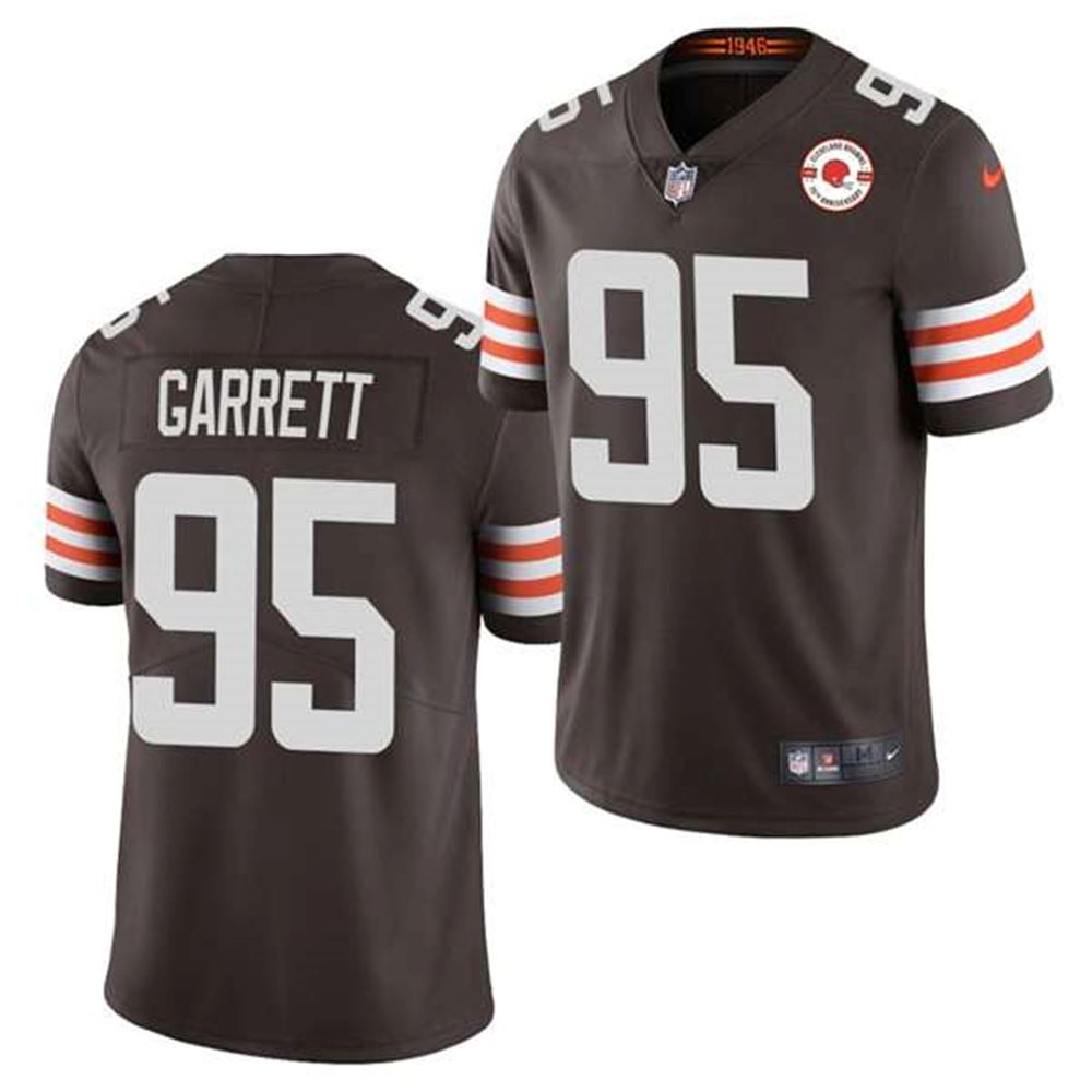 Cleveland Browns #95 Myles Garrett 2021 Brown 75th Anniversary Patch Vapor Untouchable Limited Stitched NFL Jersey