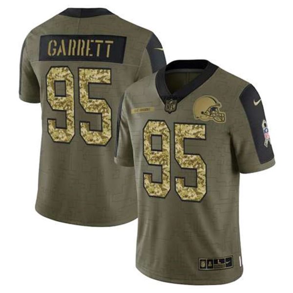 Cleveland Browns 95 Myles Garrett 2021 Olive Camo Salute To Service Limited Stitched Jersey 1