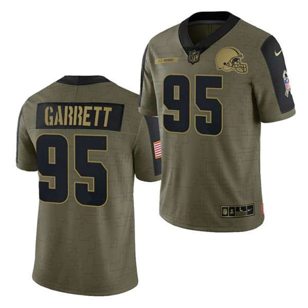 Cleveland Browns #95 Myles Garrett 2021 Olive Salute To Service Limited Stitched Jersey
