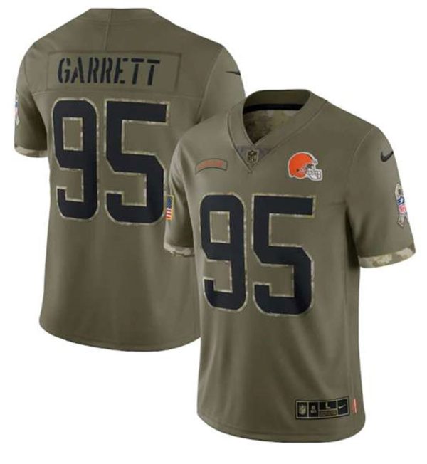 Cleveland Browns 95 Myles Garrett 2022 Olive Salute To Service Limited Stitched Jersey 1