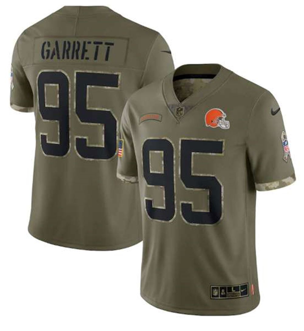 Cleveland Browns #95 Myles Garrett 2022 Olive Salute To Service Limited Stitched Jersey