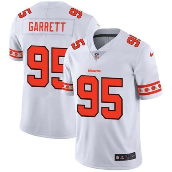 Cleveland Browns 95 Myles Garrett Nike White Team Logo Vapor Limited NFL Jersey