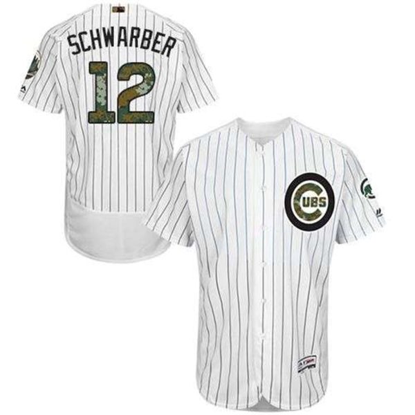 Cubs 12 Kyle Schwarber WhiteBlue Strip Flexbase Authentic Collection 2016 Memorial Day Stitched MLB Jersey