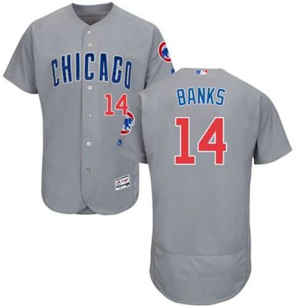 Cubs 14 Ernie Banks Grey Flexbase Authentic Collection Road Stitched MLB Jersey