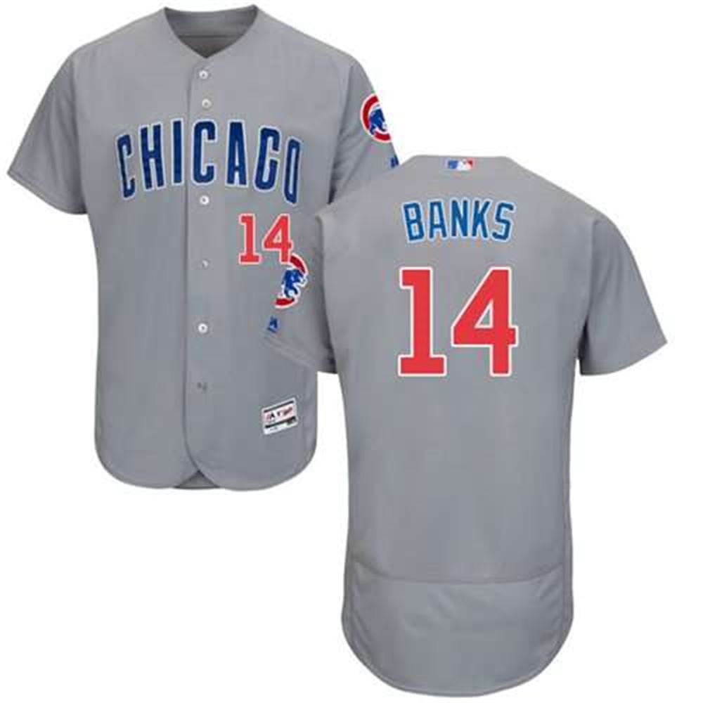 Cubs #14 Ernie Banks Grey Flexbase Authentic Collection Road Stitched MLB Jersey