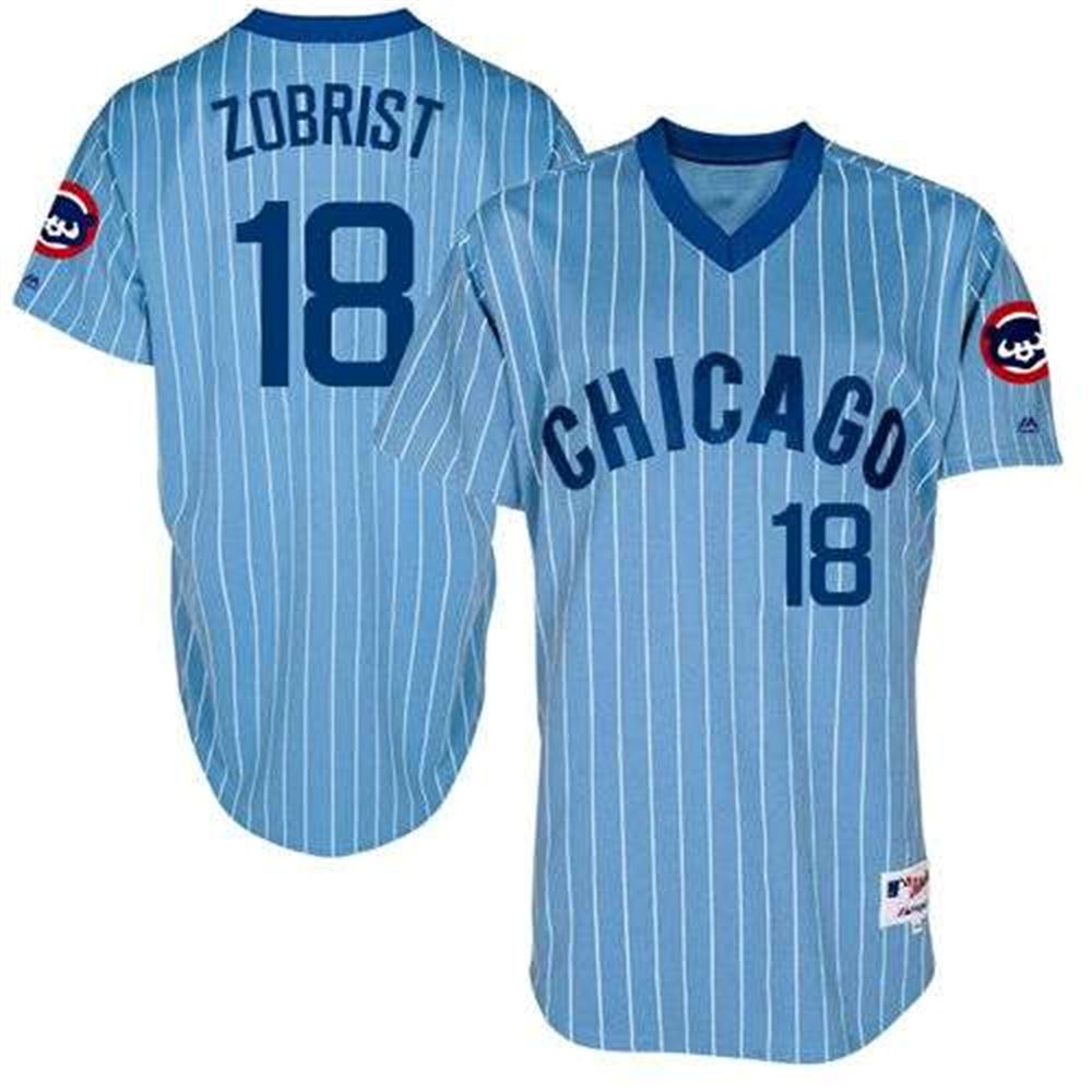 Cubs #18 Ben Zobrist Blue(White Strip) Cooperstown Throwback Stitched MLB Jersey
