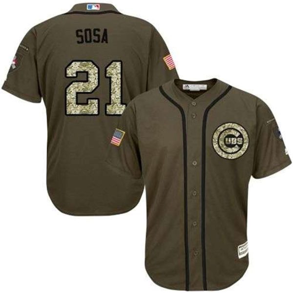 Cubs 21 Sammy Sosa Green Salute To Service Stitched MLB Jersey