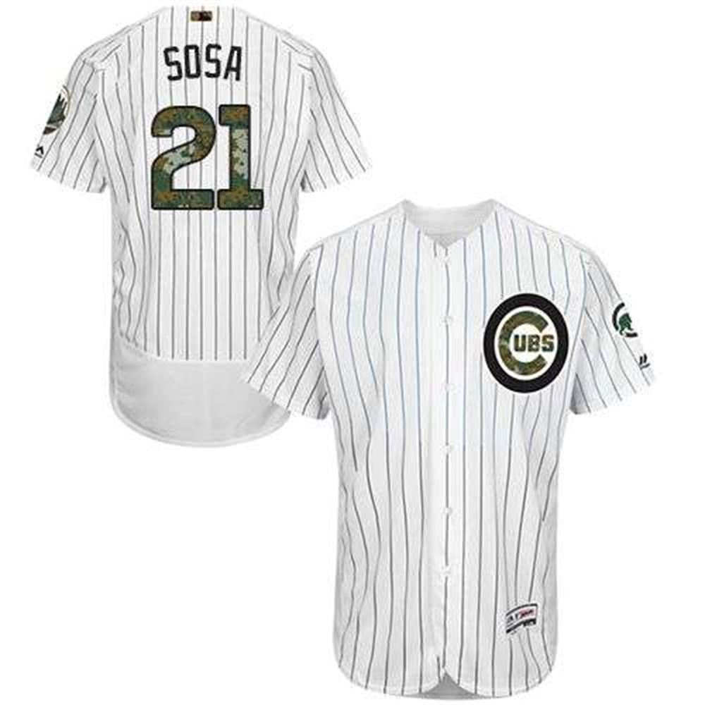 Cubs #21 Sammy Sosa White(Blue Strip) Flexbase Authentic Collection 2016 Memorial Day Stitched MLB Jersey