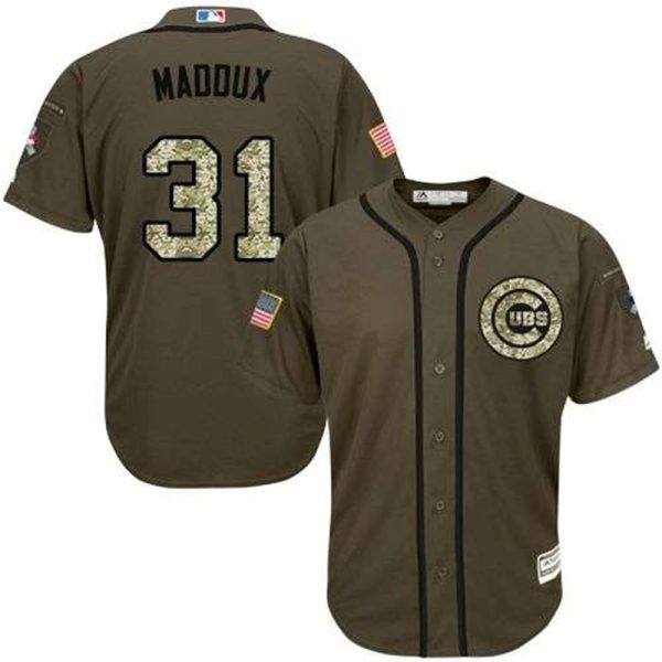 Cubs 31 Greg Maddux Green Salute To Service Stitched MLB Jersey