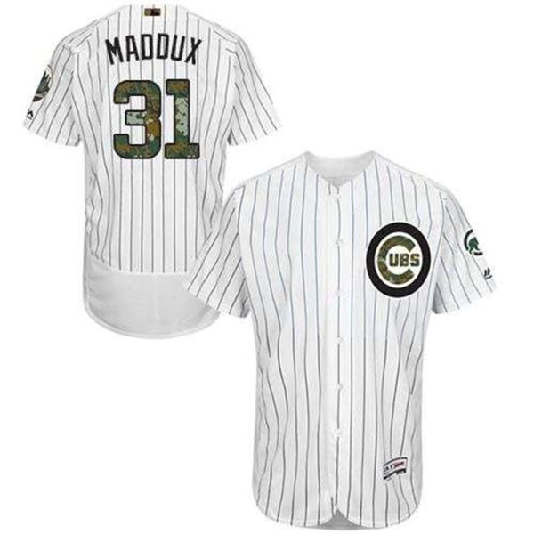 Cubs 31 Greg Maddux WhiteBlue Strip Flexbase Authentic Collection 2016 Memorial Day Stitched MLB Jersey