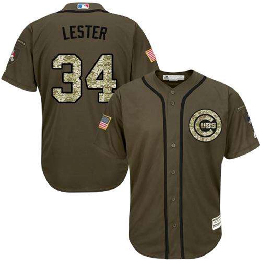 Cubs #34 Jon Lester Green Salute To Service Stitched MLB Jersey
