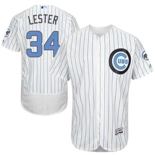 Cubs 34 Jon Lester WhiteBlue Strip Flexbase Authentic Collection 2016 Fathers Day Stitched MLB Jersey