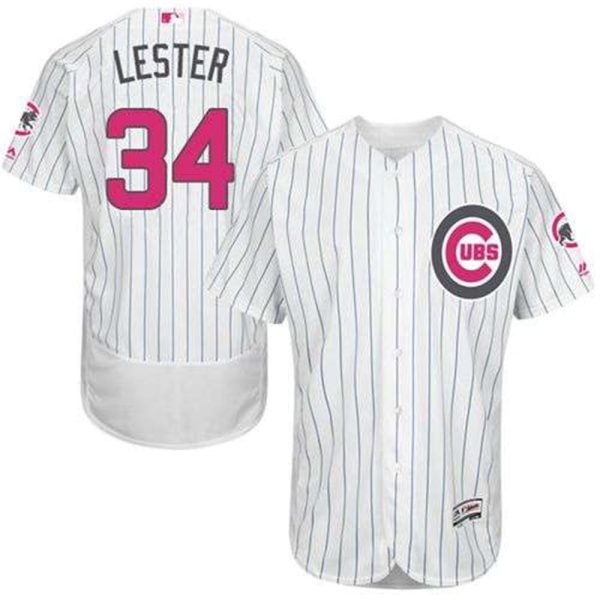 Cubs 34 Jon Lester WhiteBlue Strip Flexbase Authentic Collection 2016 Mothers Day Stitched MLB Jersey