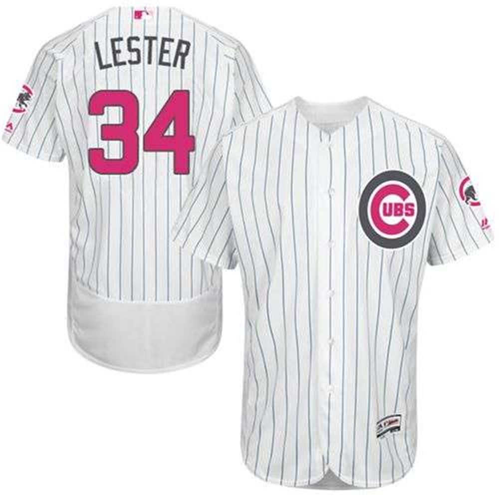 Cubs #34 Jon Lester White(Blue Strip) Flexbase Authentic Collection 2016 Mother's Day Stitched MLB Jersey
