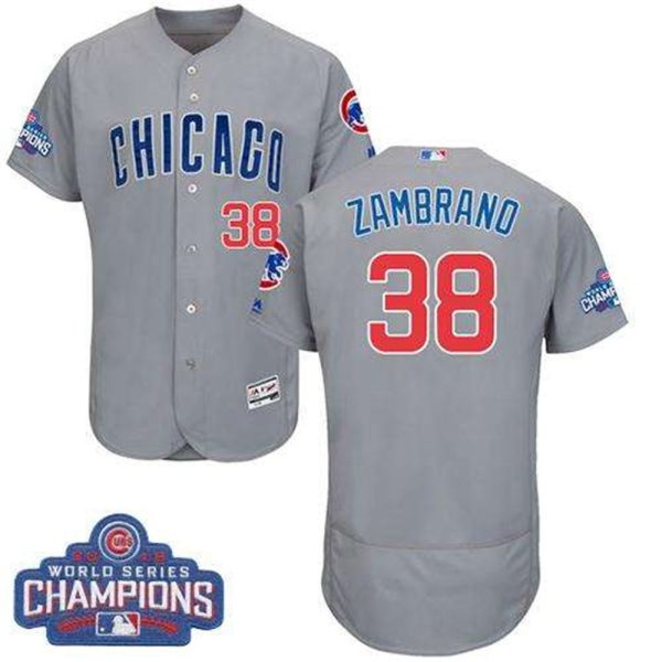Cubs 38 Carlos Zambrano Grey Flexbase Authentic Collection Road 2016 World Series Champions Stitched MLB Jersey