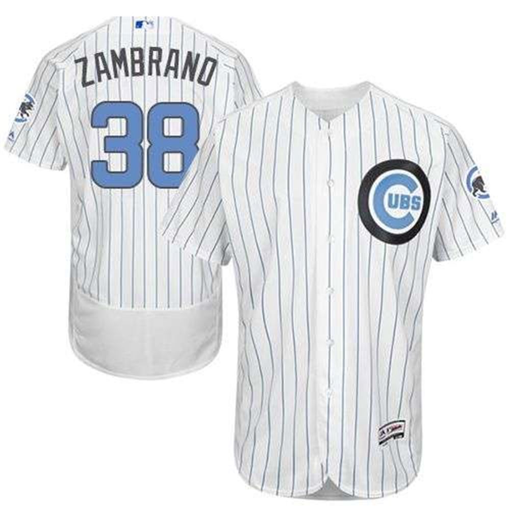 Cubs #38 Carlos Zambrano White(Blue Strip) Flexbase Authentic Collection 2016 Father's Day Stitched MLB Jersey
