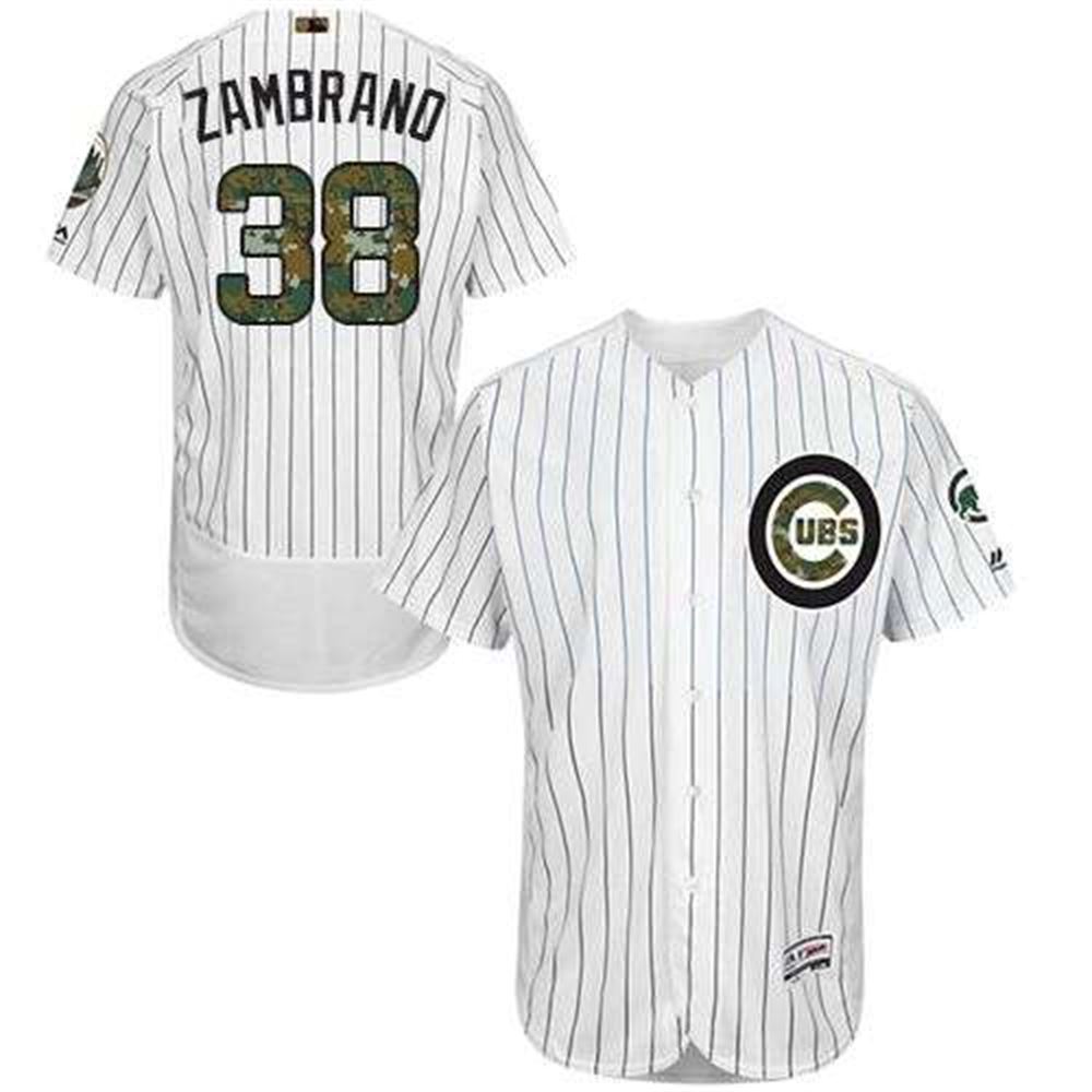 Cubs #38 Carlos Zambrano White(Blue Strip) Flexbase Authentic Collection 2016 Memorial Day Stitched MLB Jersey