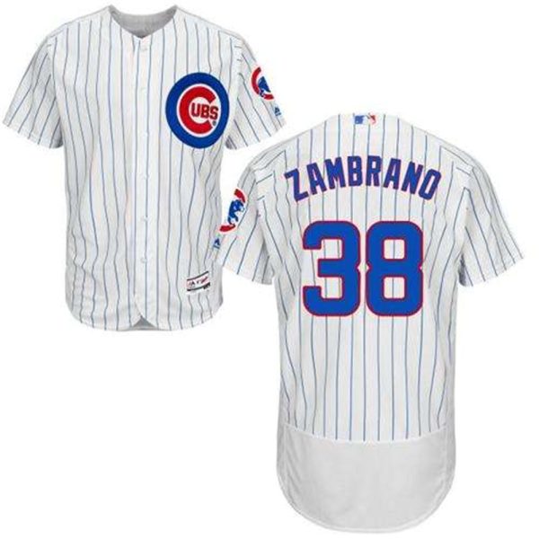 Cubs 38 Carlos Zambrano WhiteBlue Strip Flexbase Authentic Collection Stitched MLB Jersey