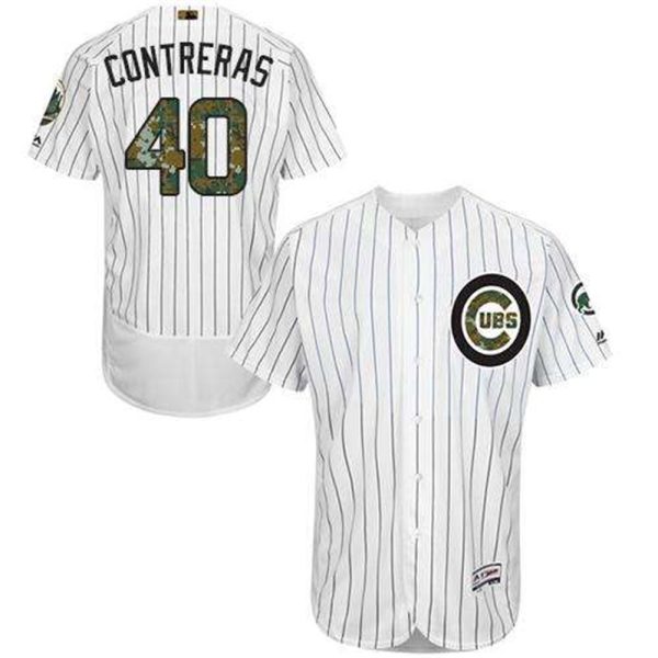 Cubs 40 Willson Contreras WhiteBlue Strip Flexbase Authentic Collection 2016 Memorial Day Stitched MLB Jersey