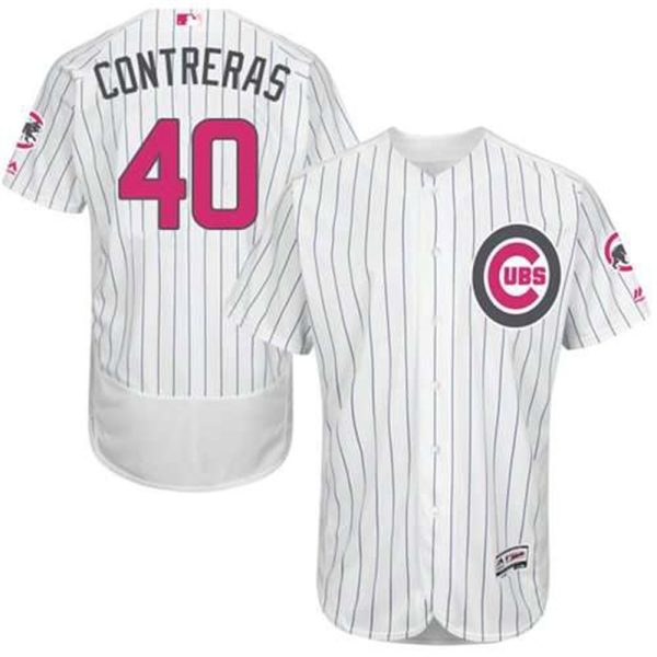 Cubs 40 Willson Contreras WhiteBlue Strip Flexbase Authentic Collection 2016 Mothers Day Stitched MLB Jersey