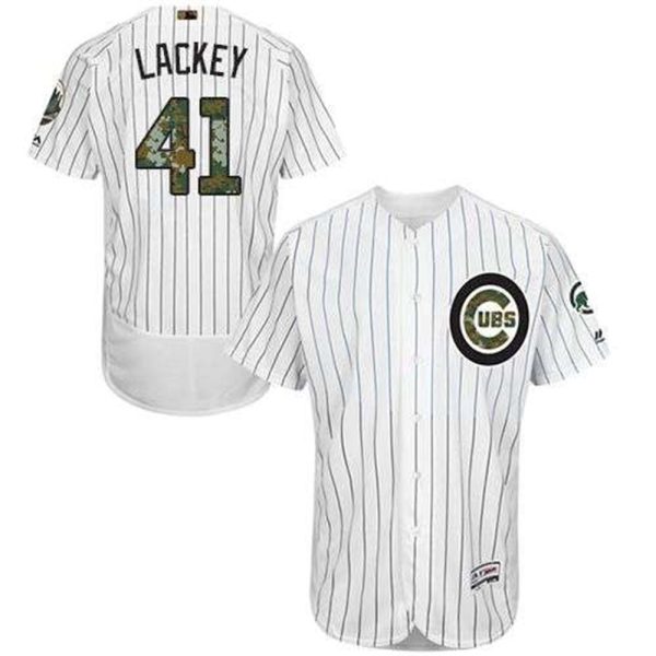 Cubs 41 John Lackey WhiteBlue Strip Flexbase Authentic Collection 2016 Memorial Day Stitched MLB Jersey