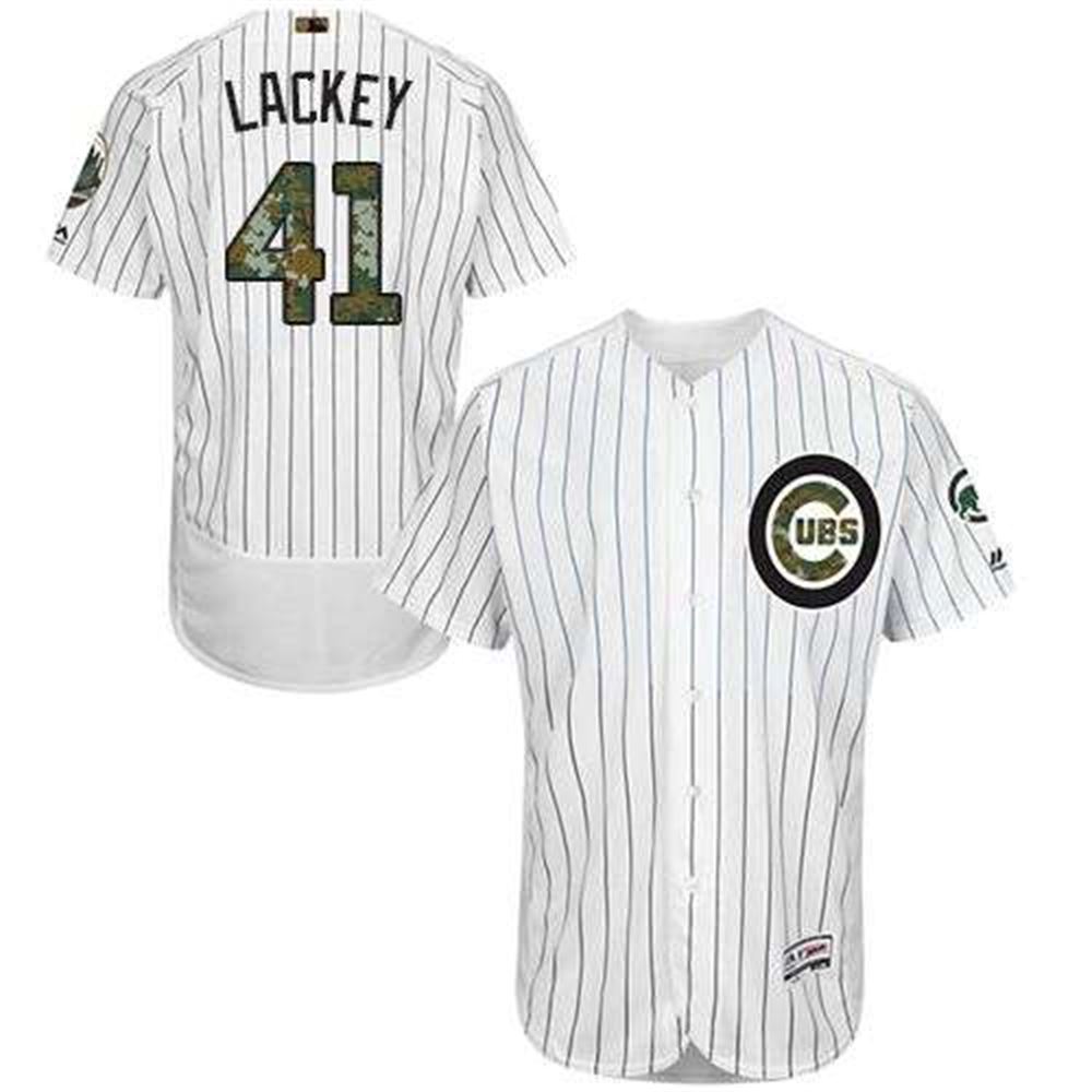 Cubs #41 John Lackey White(Blue Strip) Flexbase Authentic Collection 2016 Memorial Day Stitched MLB Jersey