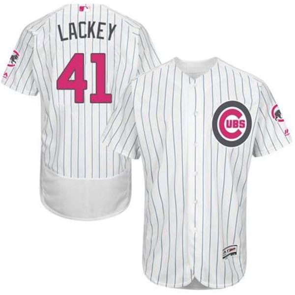 Cubs 41 John Lackey WhiteBlue Strip Flexbase Authentic Collection 2016 Mothers Day Stitched MLB Jersey