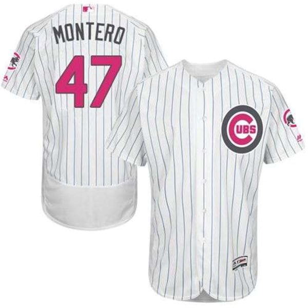 Cubs 47 Miguel Montero WhiteBlue Strip Flexbase Authentic Collection 2016 Mothers Day Stitched MLB Jersey