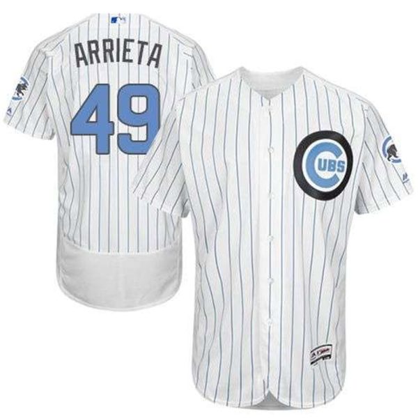 Cubs 49 Jake Arrieta WhiteBlue Strip Flexbase Authentic Collection 2016 Fathers Day Stitched MLB Jersey