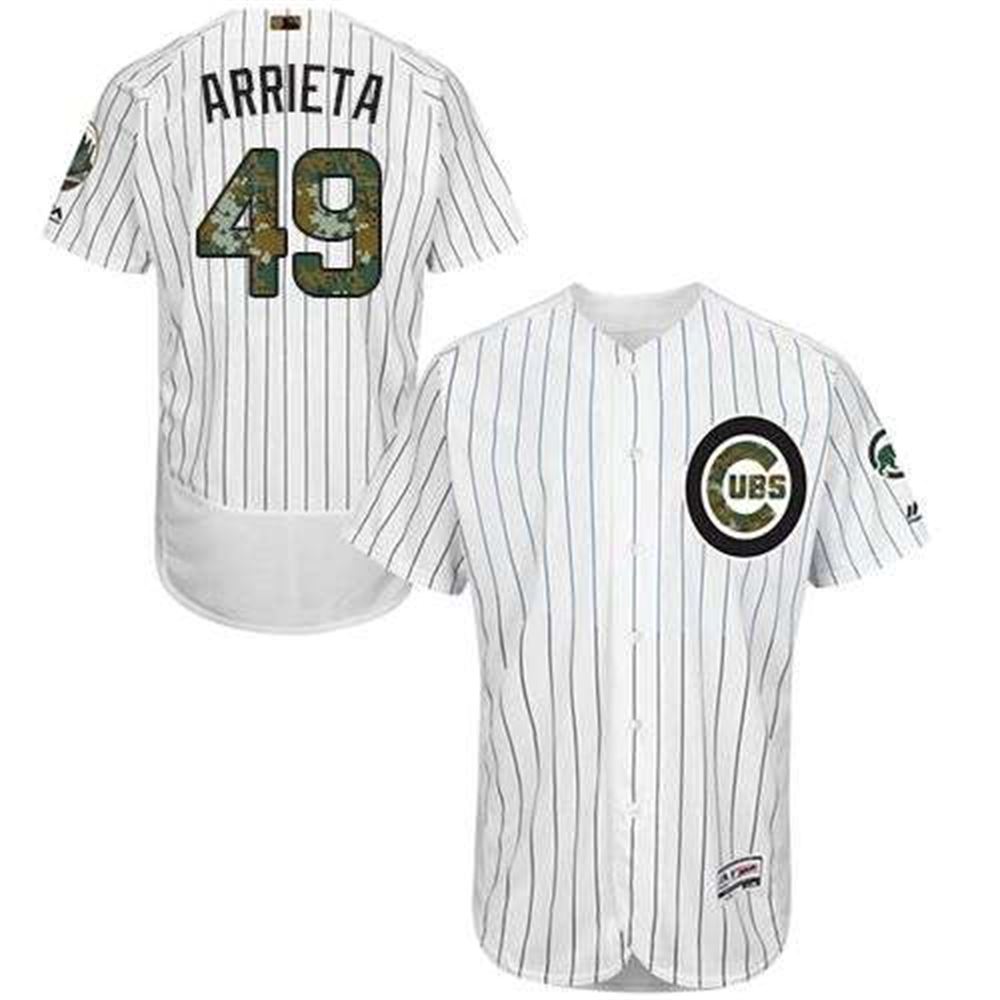 Cubs #49 Jake Arrieta White(Blue Strip) Flexbase Authentic Collection 2016 Memorial Day Stitched MLB Jersey