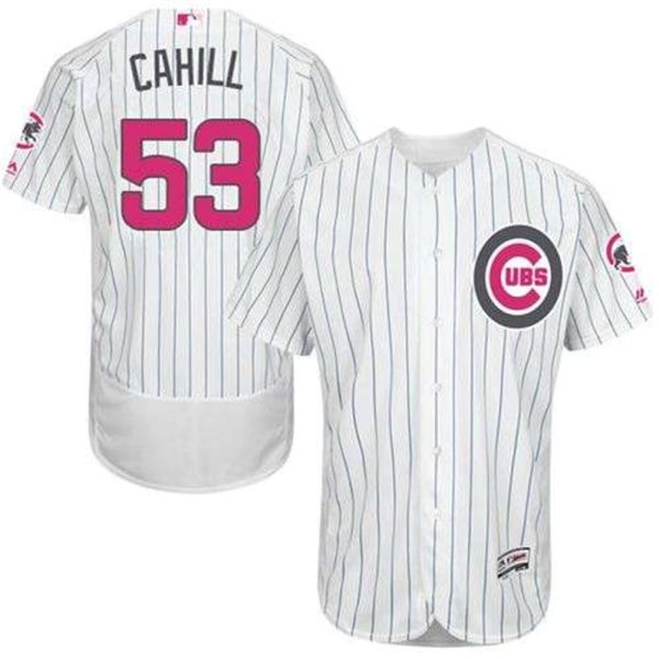 Cubs 53 Trevor Cahill WhiteBlue Strip Flexbase Authentic Collection 2016 Mothers Day Stitched MLB Jersey