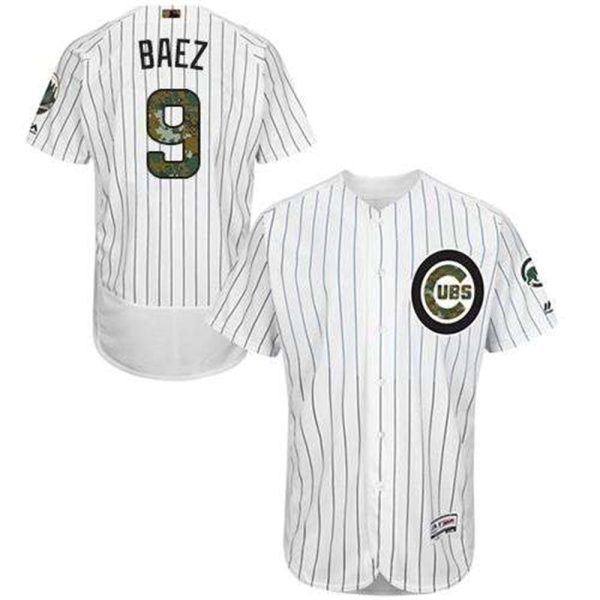 Cubs 9 Javier Baez WhiteBlue Strip Flexbase Authentic Collection 2016 Memorial Day Stitched MLB Jersey