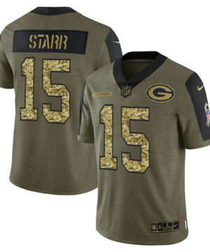 Green Bay Packers 15 Bart Starr 2021 Olive Camo Salute To Service Limited Stitched Jersey
