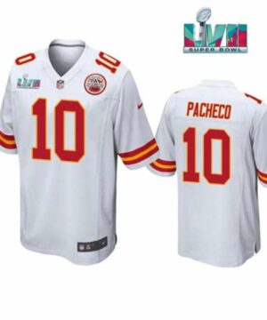 Kansas City Chiefs 10 Isaih Pacheco White Super Bowl LVII Patch Stitched Game Jersey