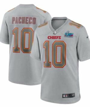 Kansas City Chiefs 10 Isiah Pacheco Gray Super Bowl LVII Patch Atmosphere Fashion Stitched Game Jersey